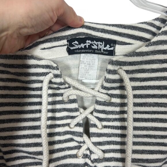 Vintage Surf Style‎ Striped Top Boxy Lace Up Made In USA - Picture 2 of 5